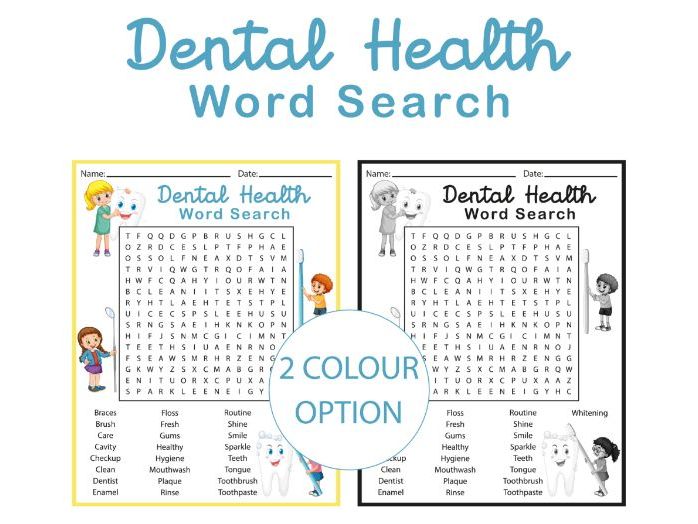 Dental Health Word Search | Oral Hygiene & Brushing Teeth Activity for Kids