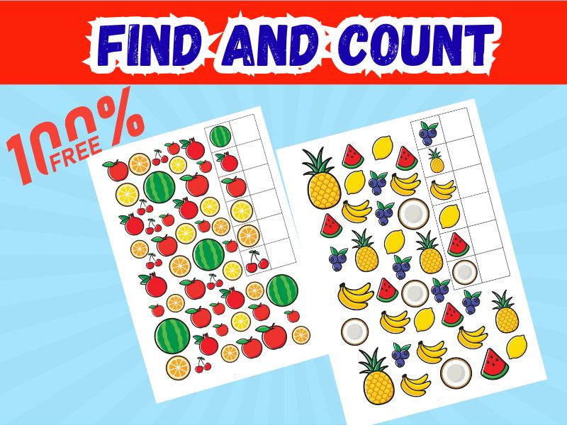 100% FREE! Fruit Find & Count: Visual Discrimination and Early Numeracy Worksheet