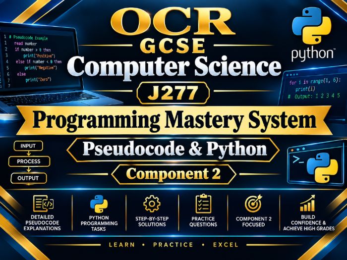 OCR GCSE Computer Science J277 Programming Mastery System | Pseudocode & Python | Component 2
