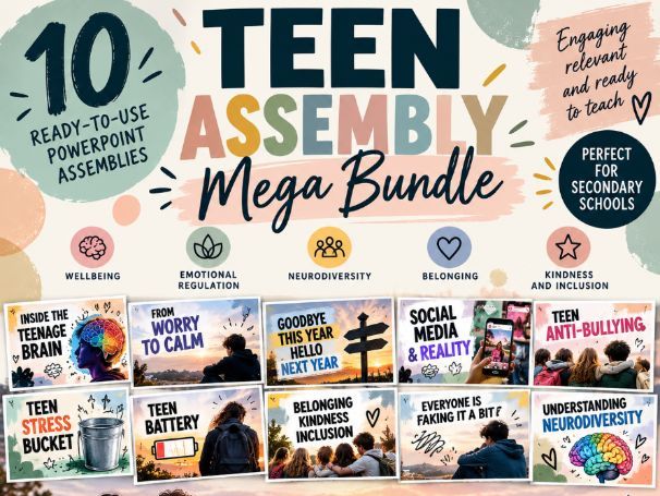 Teen Assembly Mega Bundle, 10 PowerPoint Assemblies on Wellbeing, Mental Health and Neurodiversity