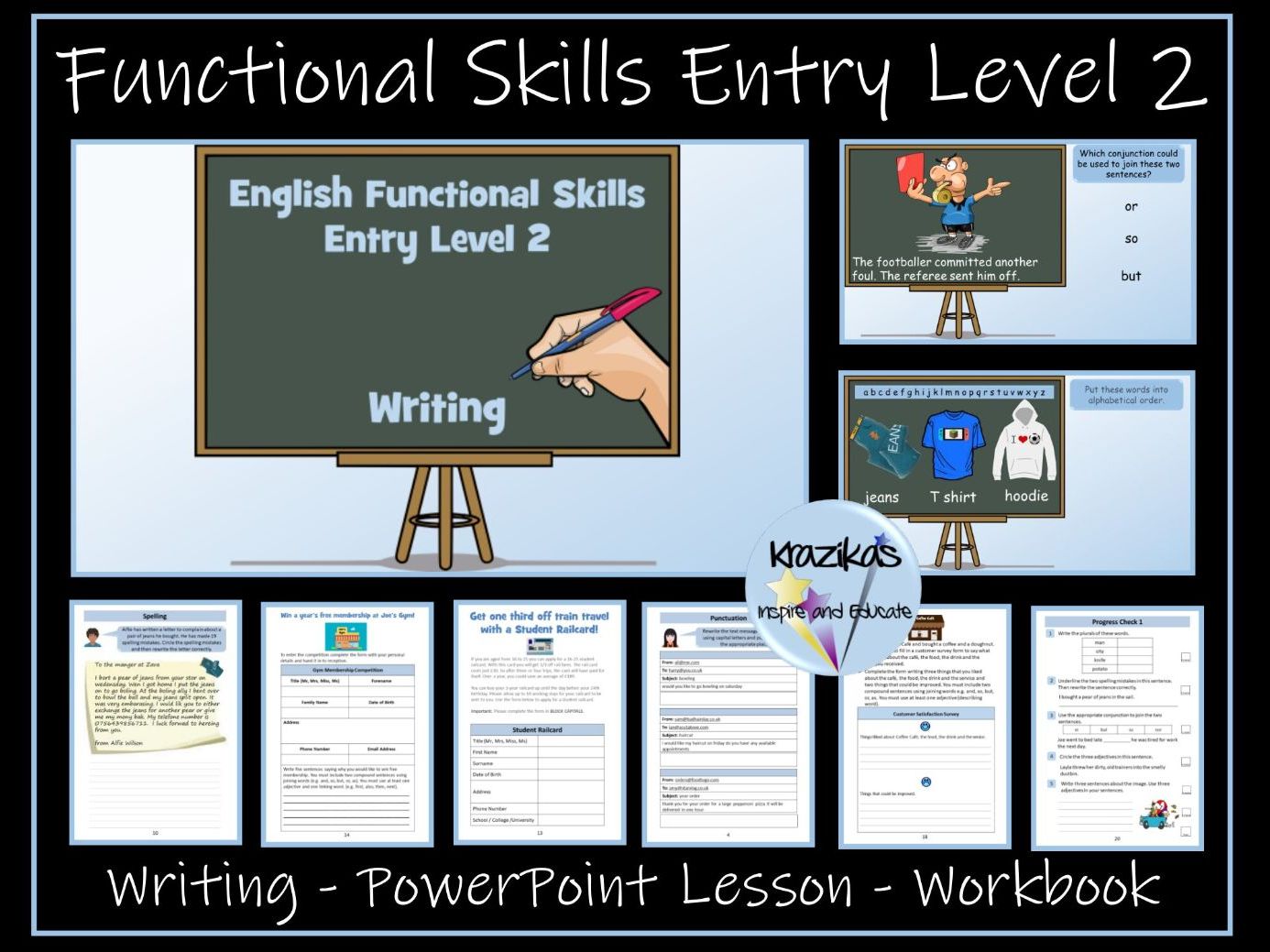 English Functional Skills - Entry Level 2 - Writing - PowerPoint Lesson and Workbook