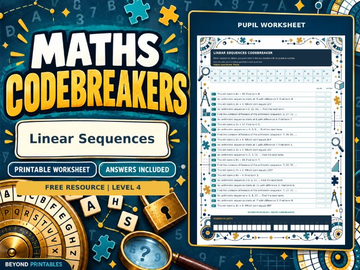 FREE Linear Sequences | Maths Codebreaker | Answers Included