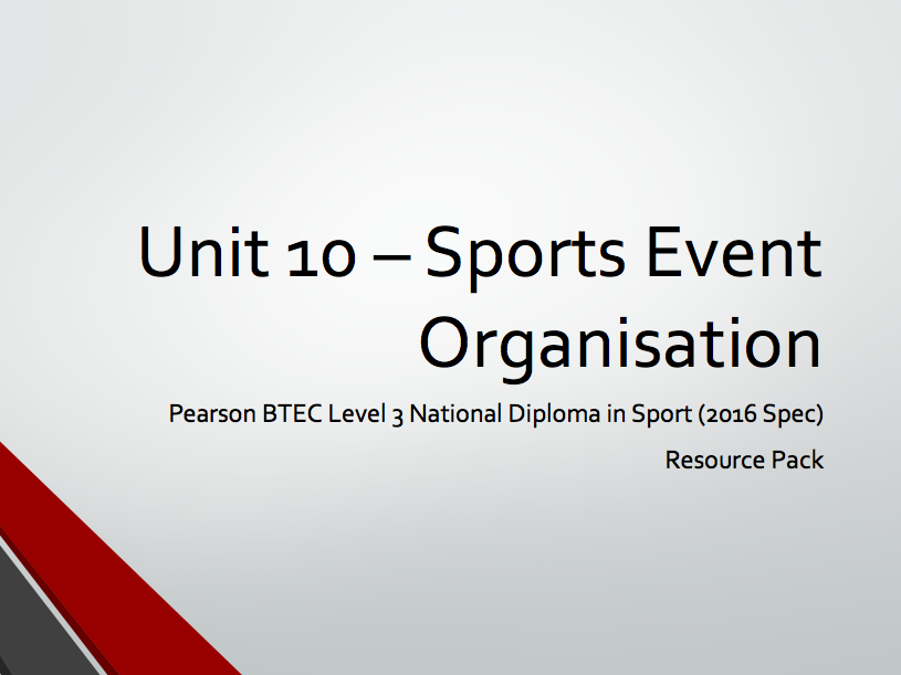 BTEC Level 3 - Unit 10 - Sports Event Organisation Resource Pack (Aims A, B, C & D)