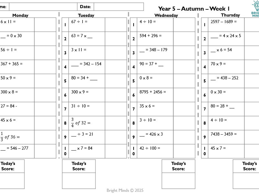Fluency Fix – Year 5 Daily Arithmetic (36 Weeks of KS2 Maths Starters)