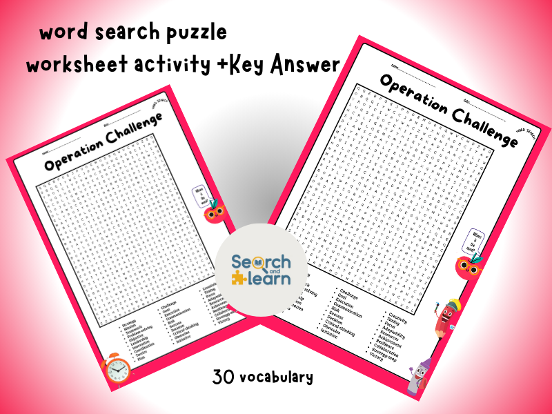 Operation Challenge Word Search Puzzle Worksheet + Answer Key