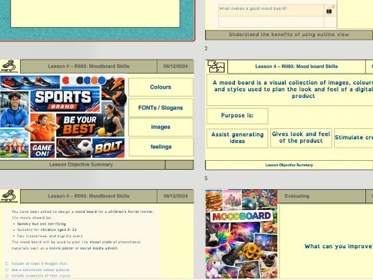 OCR Creative iMedia R093 – Moodboards: Applying Ideas to Design (Free AI Quizzes)