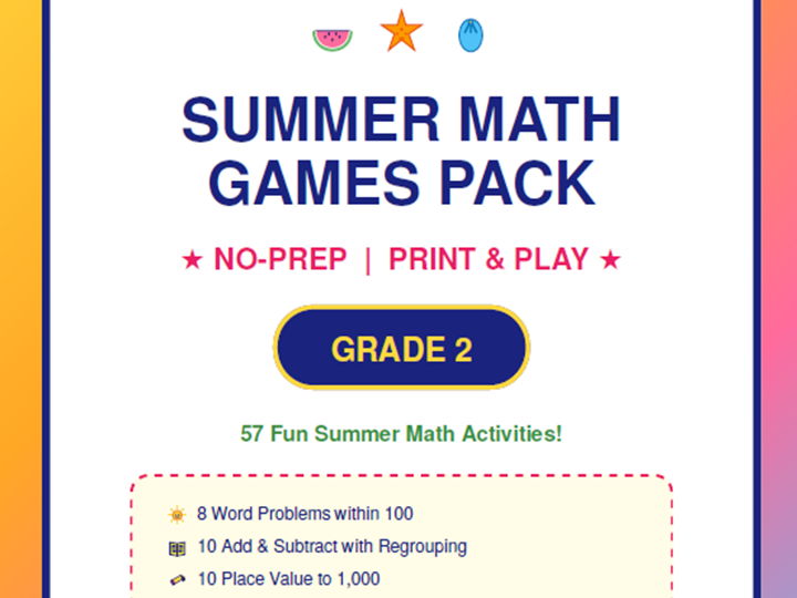 2nd Grade Summer Math Games Pack | No-Prep Printables
