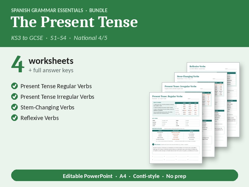Spanish Present Tense Bundle (Conti-style): Regular, Irregular & Reflexive
