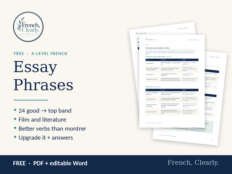 FREE A-level French Essay Phrases (AQA & Edexcel) – Good to Top Band, Film & Literature