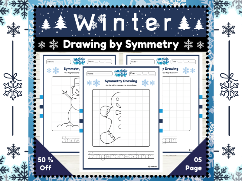 Winter Symmetry Drawing : Winter-Themed Drawing Worksheets for Students