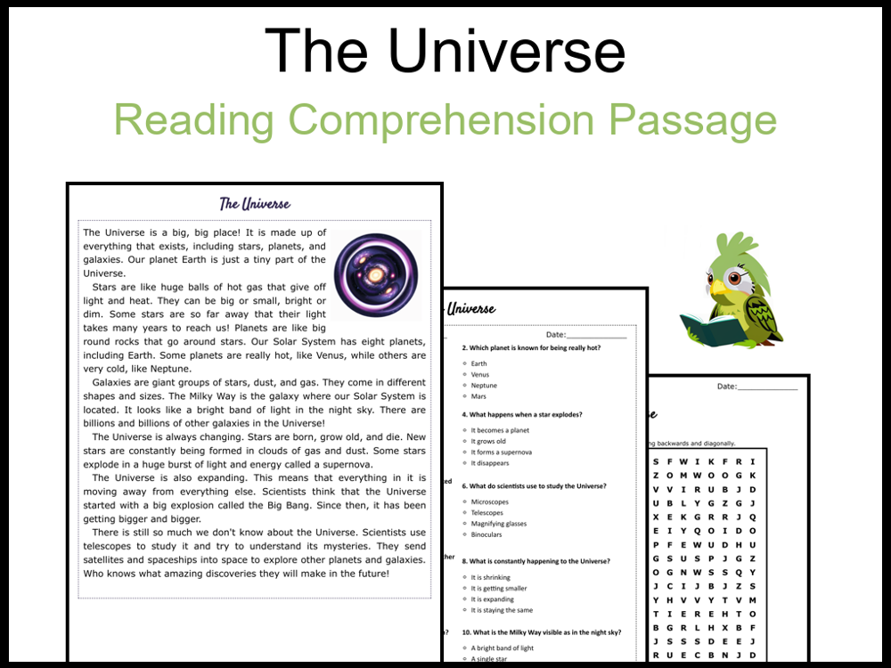 The Universe Reading Comprehension and Word Search | Teaching Resources