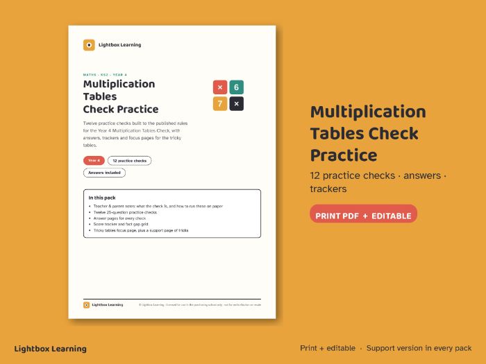 Multiplication Tables Check Practice - 12 Year 4 MTC Practice Checks