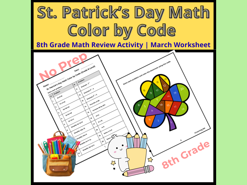 St. Patrick’s Day Math Color by Code | 8th Grade
