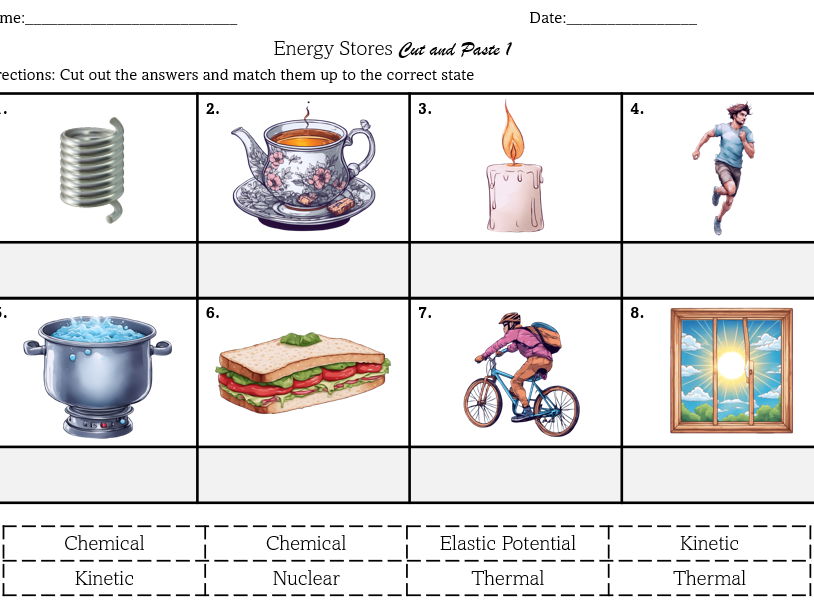Energy Stores Cut And Stick Activity Teaching Resources Energy Stores Cut And Stick Activity Teaching Resources