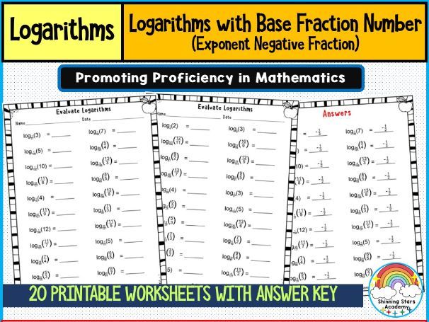 Logarithm with Base Positive Fraction Numbers (Exponent as Negative Fraction) Worksheets