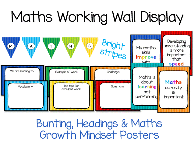 Maths Working Wall Display Pack- bright stripes