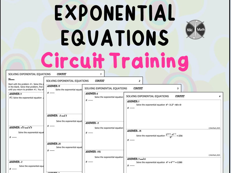 Exponential Equations - Circuit Training (15 challenging problems)