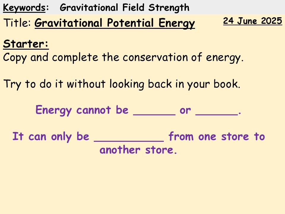 GCSE Physics Gravitational Potential Energy Calculations