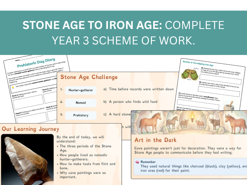Year 3 History: Stone Age to Iron Age | Complete Scheme of Work, Worksheets & Assessments