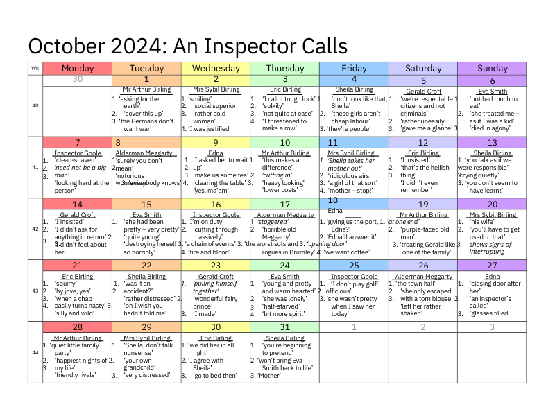 October 2024 Quotation Calendar: An Inspector Calls