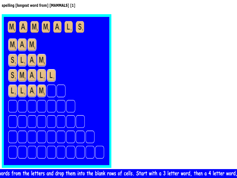 spelling [longest word from] [mammals] [1]