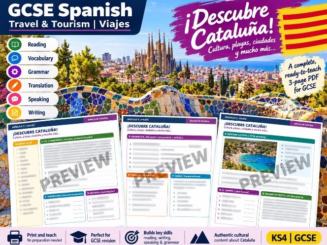 GCSE Spanish Travel & Tourism Revision Worksheet | Viajes | ¡Descubre Cataluña!