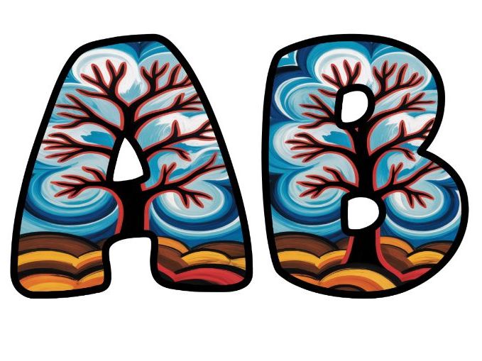 Abstract Art Tree Colors Lettering Set | Classroom Display | Upper & Lowercase, 0-9 and Signs