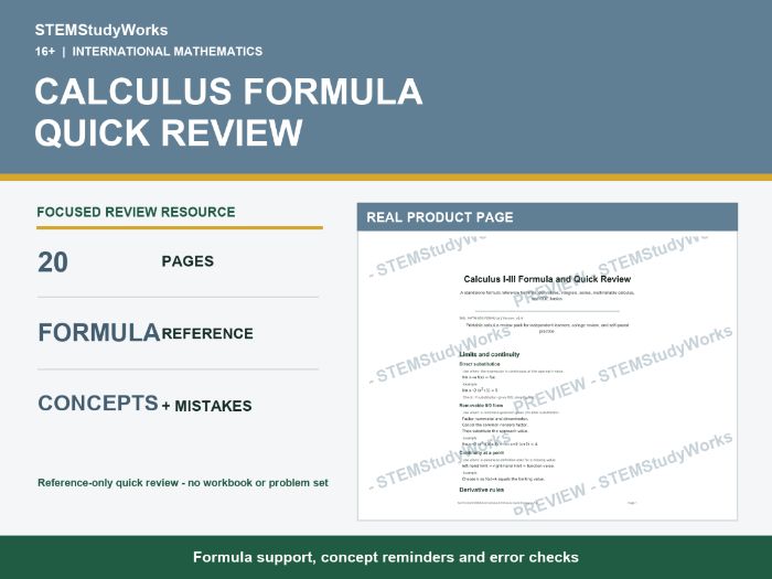 Calculus Formula Sheet & Quick Review