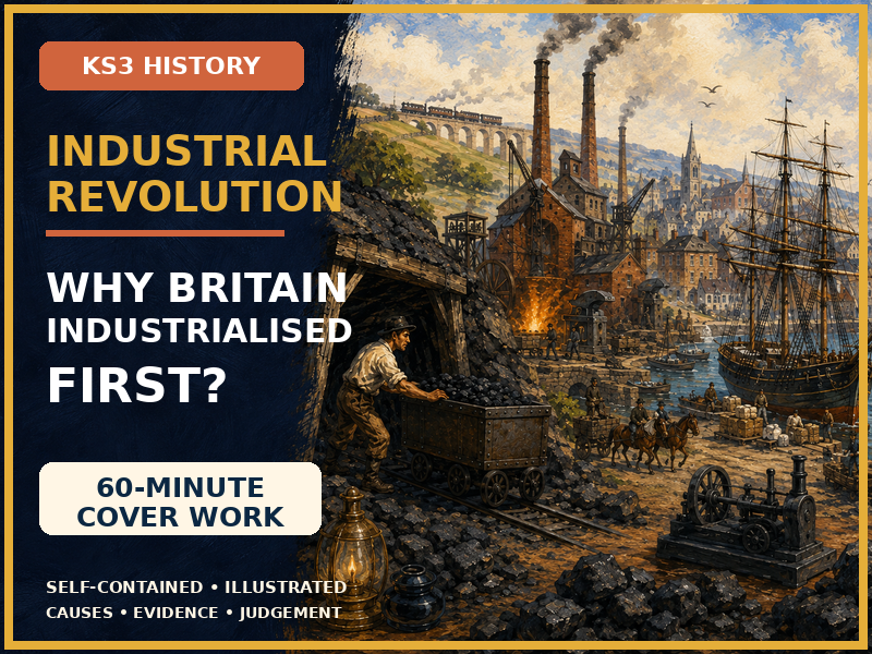 Industrial Revolution KS3 Cover Lesson | Why Did Britain Industrialise First? | 60-Minute Worksheet