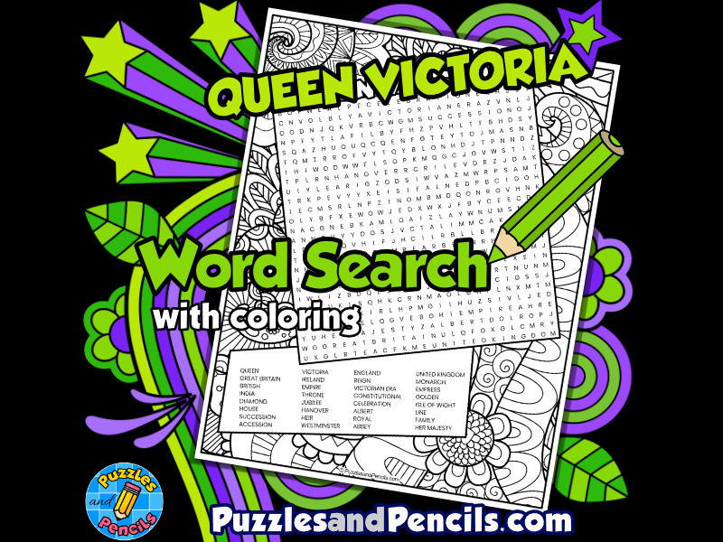 Queen Victoria Word Search Puzzle with Colouring | Women in History Wordsearch