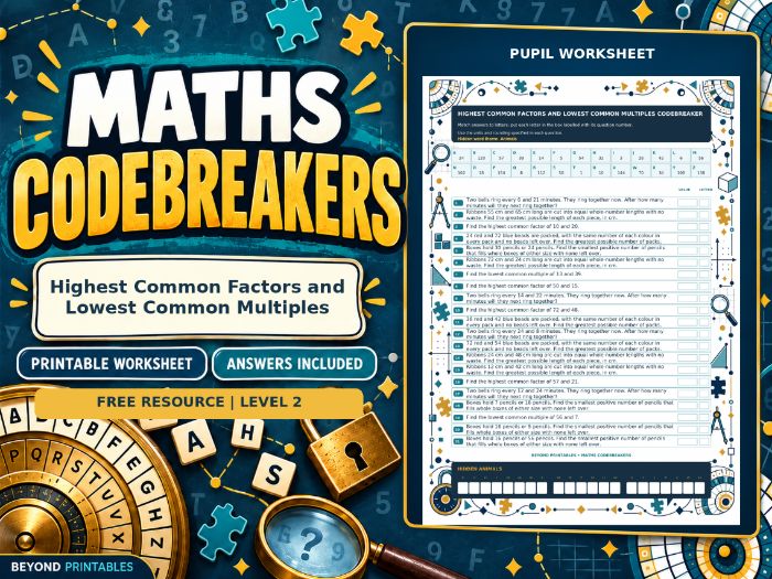 FREE Highest Common Factors and Lowest Common Multiples | Maths Codebreaker | Answers Included