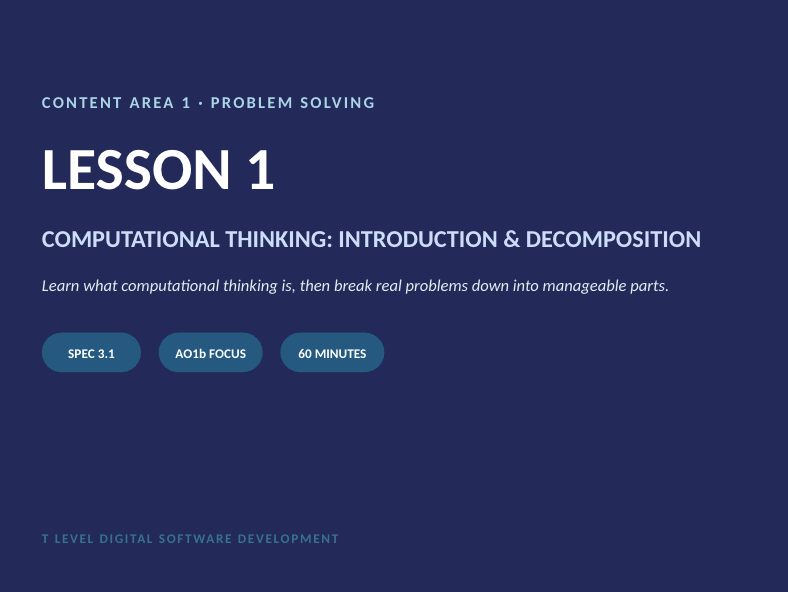 T Level DSD: Computational Thinking & Decomposition – Full Lesson (Lesson 1)