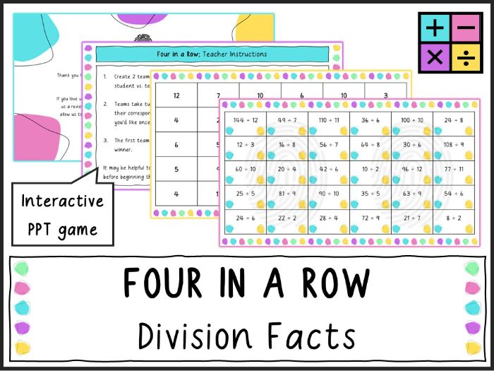 Division Facts - Four in a Row Game (KS2/KS3)