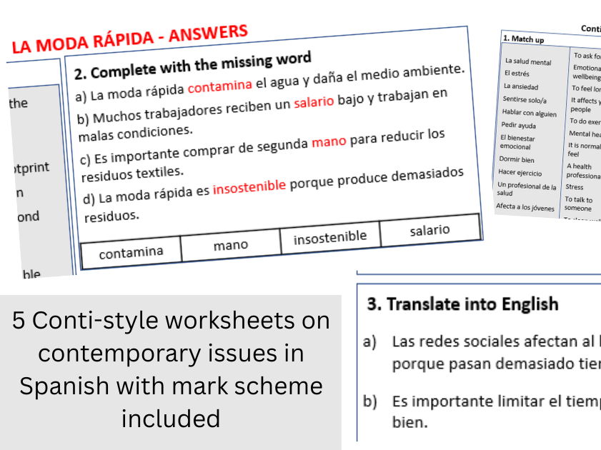 Contemporary Issues in Spanish – Conti-Style Vocabulary & Practice Worksheet Bundle (National 5 / GCSE)
