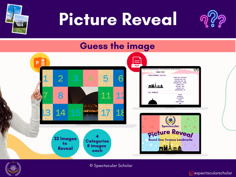Picture reveal | Mystery Game | Guess the image | 32 images | PowerPoint