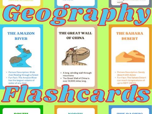 Geography Flashcards | Continents, Landmarks & Natural Wonders | Printables