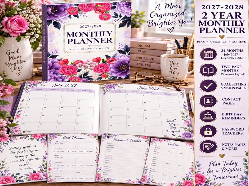 2027–2028 Two-Year Teacher Planner | 24-Month Monthly Calendar & School Organization Printable