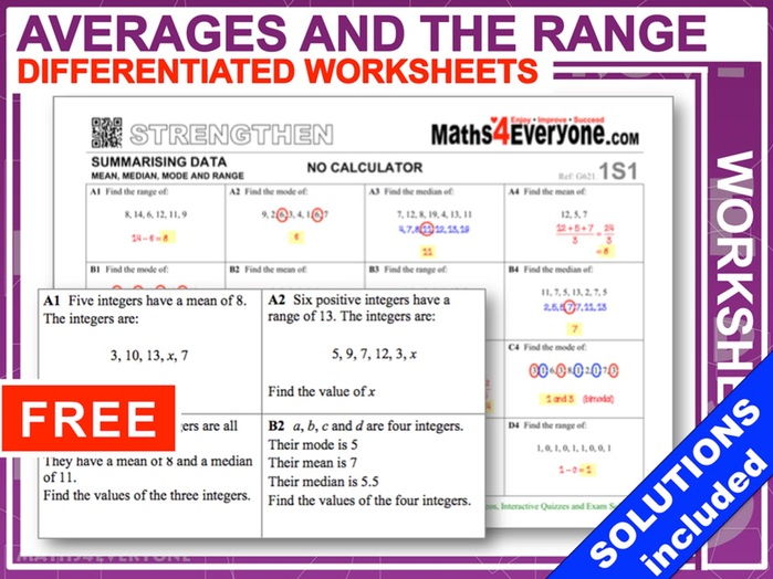 Averages and the Range (Worksheets with Solutions)