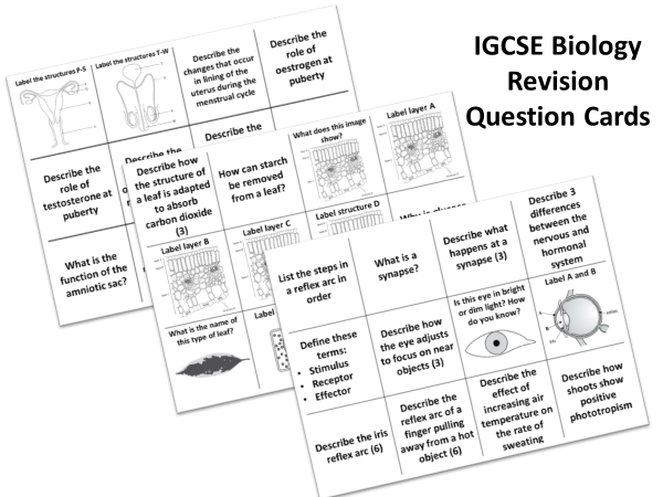 Part 1 of IGCSE Biology Revision - Question Cards