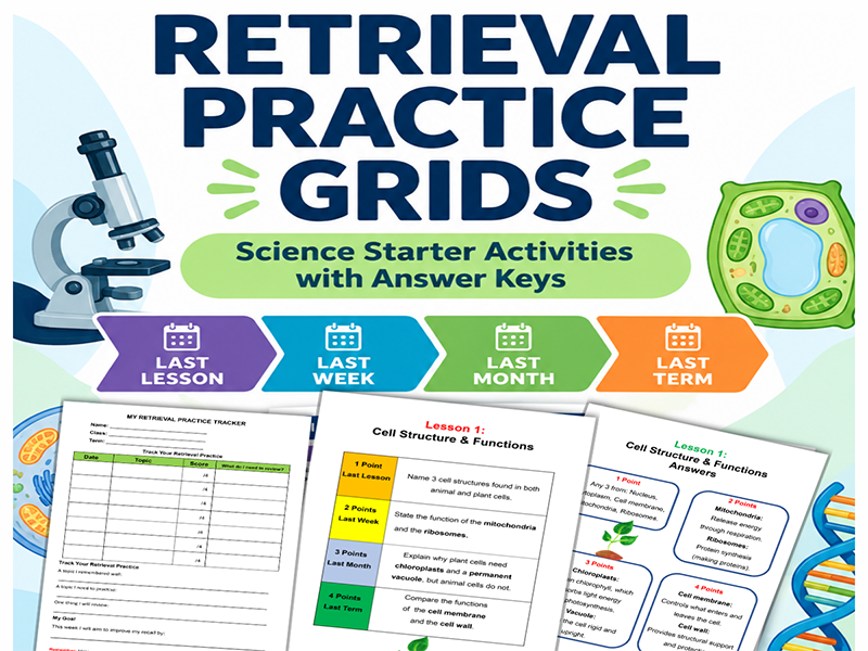 KS3 Biology Retrieval Practice Grids | Science Starter Activities with Answer Keys