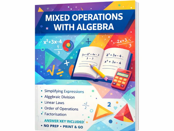 Mixed Operations with Algebra Worksheet | Simplifying Expressions, Index Laws & Algebraic Division |