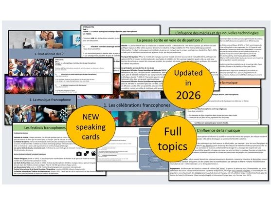 EDEXCEL A Level / AS Level French – Bundle for THEME 2 (musique, médias, festivals et traditions) FULL TOPICS!