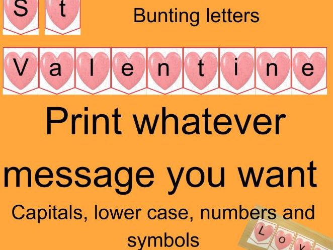 Valentine’s Day Bunting Letting Alphabet, Numbers & Symbols Classroom Display