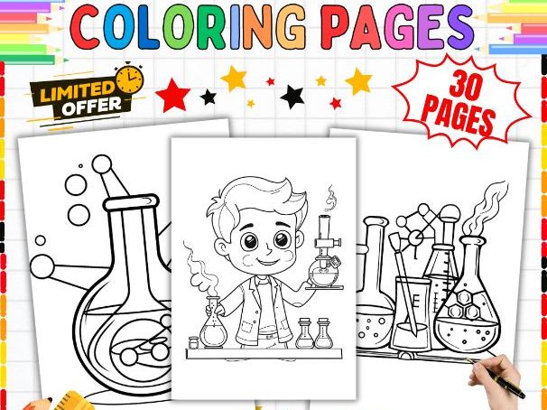 Science Colouring Pages | 30 Laboratory Equipment Chemistry Sheets | STEM Educational Art Activities