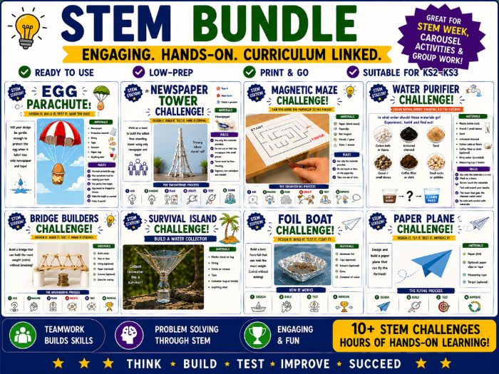 STEM Challenge Bundle for KS2 & KS3 – Hands-On Problem Solving & Engineering Activities