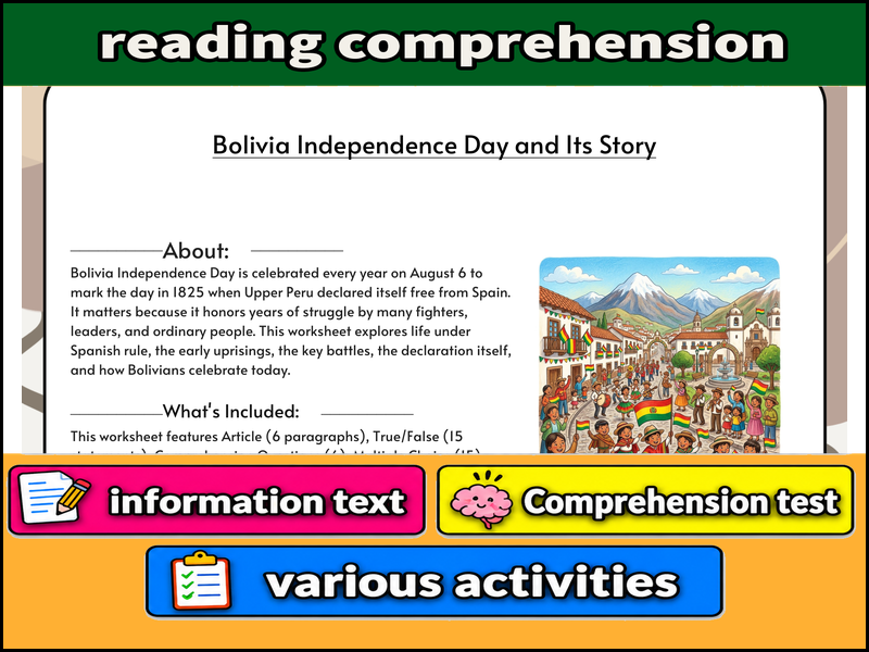 Bolivia Independence Day and Its Story  & Comprehension Test