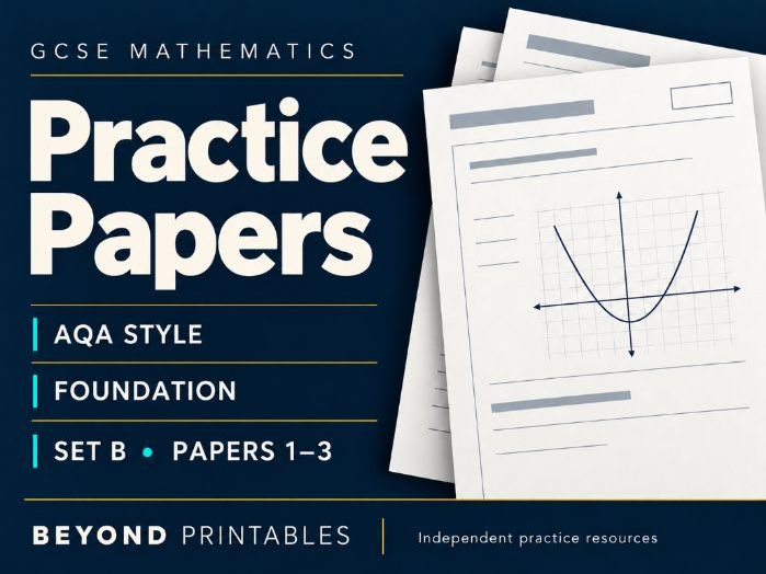 GCSE Maths AQA-style Foundation Set B: Papers 1, 2 and 3 + Mark Schemes