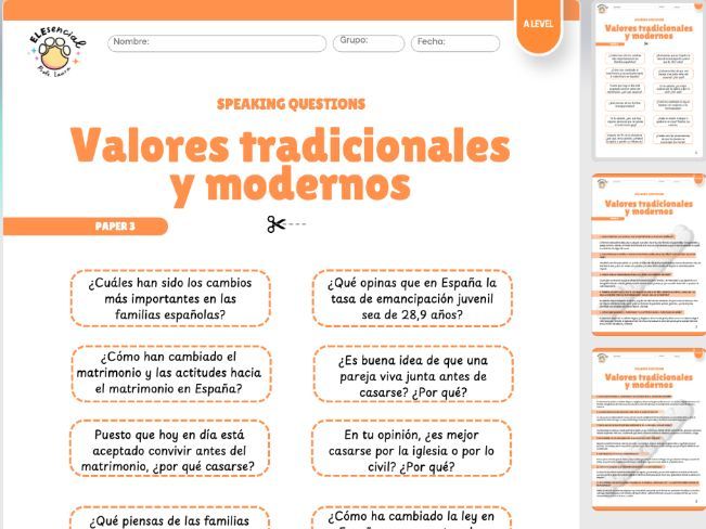A Level Spanish Speaking Questions: Valores Tradicionales y Modernos
