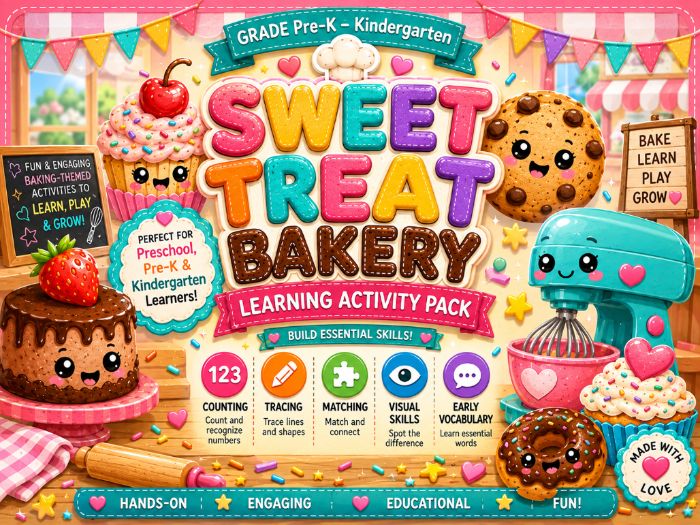 Sweet Treat Bakery Activities | Pre-K Kindergarten Math, Counting, Tracing & Vocabulary