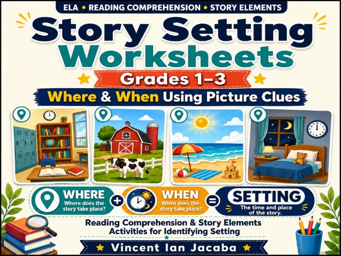 Story Setting Worksheets Grades 1–3 | Where & When Picture Clues & Story Elements